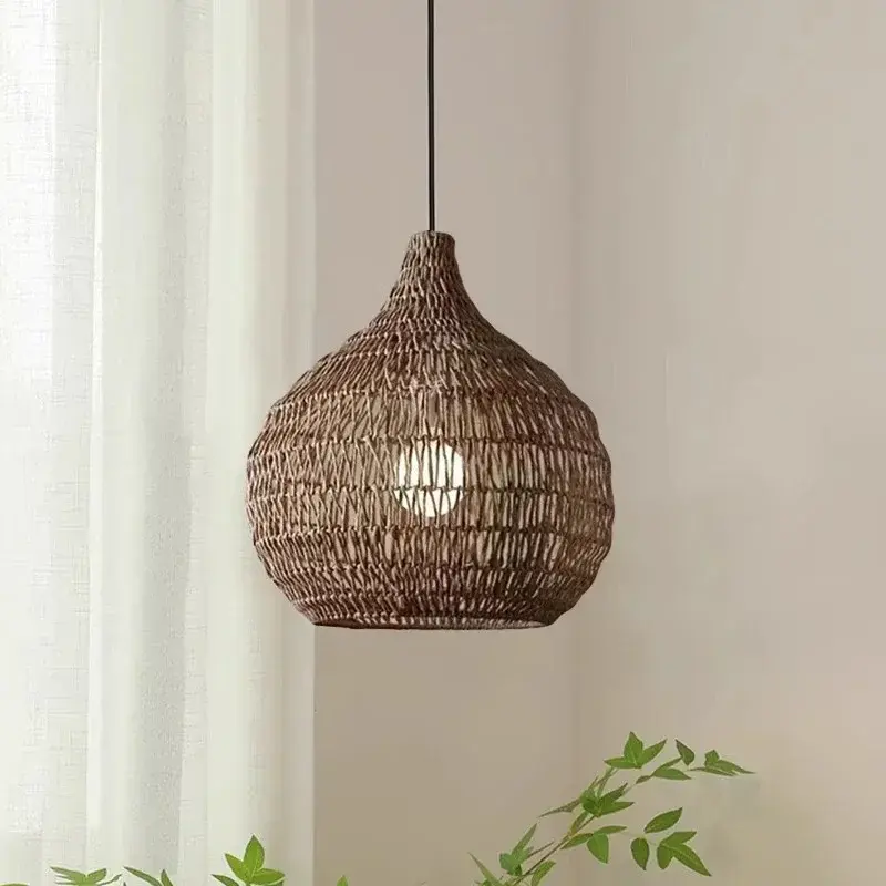 Rattan Chandeliers Retro Restaurant Hotel Shop Art Pendant Lights Japan Living Dinging Room Table Led Lights for Home Decor