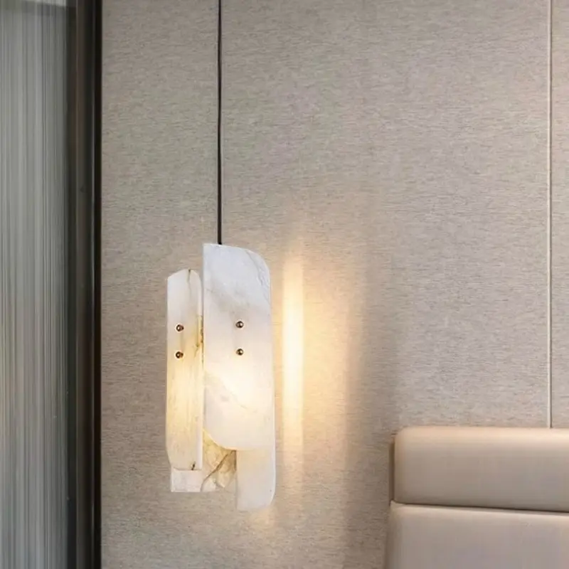 Natural Marble Art Pendant Lights Hotel Restaurant Hall Corridor Luxury Copper Chandelier Living Room Bedside Led Lights Fixture