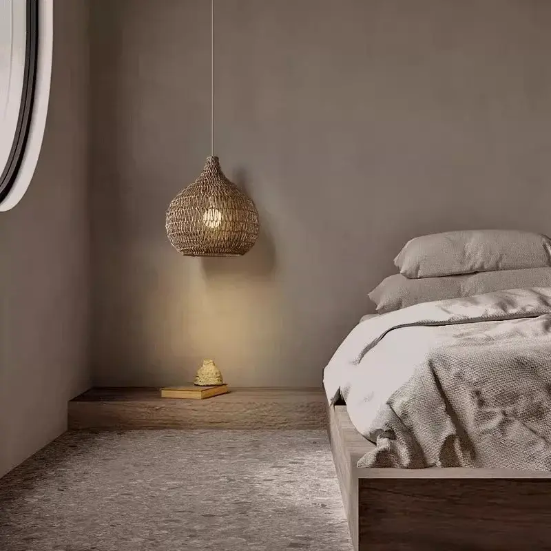 Rattan Chandeliers Retro Restaurant Hotel Shop Art Pendant Lights Japan Living Dinging Room Table Led Lights for Home Decor