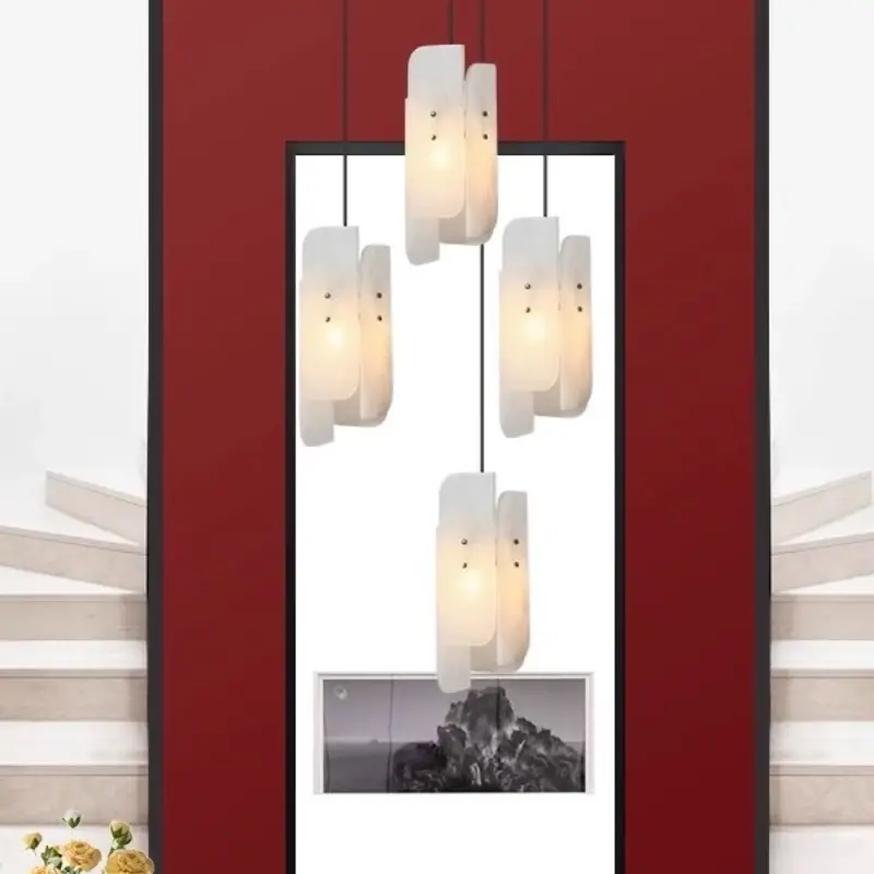 Natural Marble Art Pendant Lights Hotel Restaurant Hall Corridor Luxury Copper Chandelier Living Room Bedside Led Lights Fixture