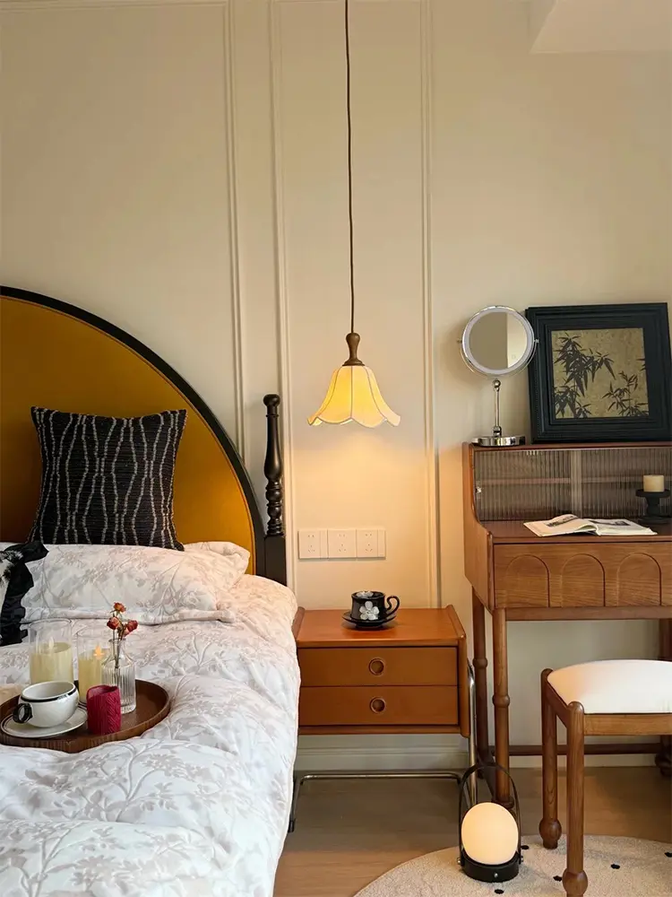 French Vintage Cloth Pendant Light Japan Retro Fabric Modern Ceiling Chandelier Living Room Dining Table Light for Led Room Deco