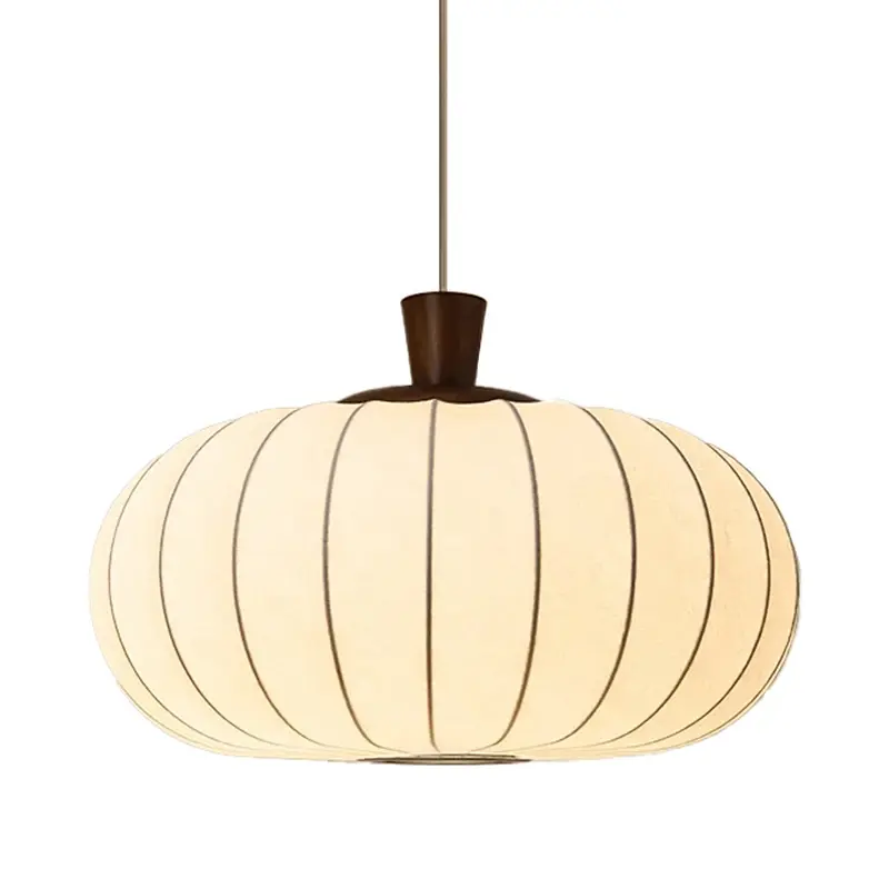 Japanese Wabi Sabi Living Room Led Lights Silk Retro Chandelier Retro Fabric Wood Restaurant Pendant Light for Decor Mood Light