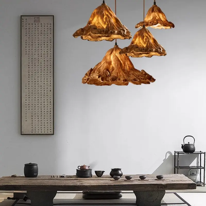 Wabi Sabi Resin Pendant Lights Restaurant Hotel Lotus Leaf Chandelier Living Dining Room Vintage Light for Room Decor Lustre