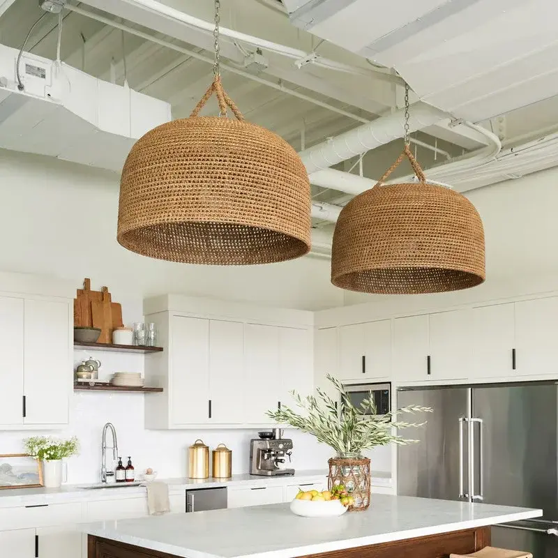 Japan Handmade Rope Rattan Chandelier Wabi Sabi Retro Pendant Lights Living Room Bedroom LED Lights for Home Decor Lustre