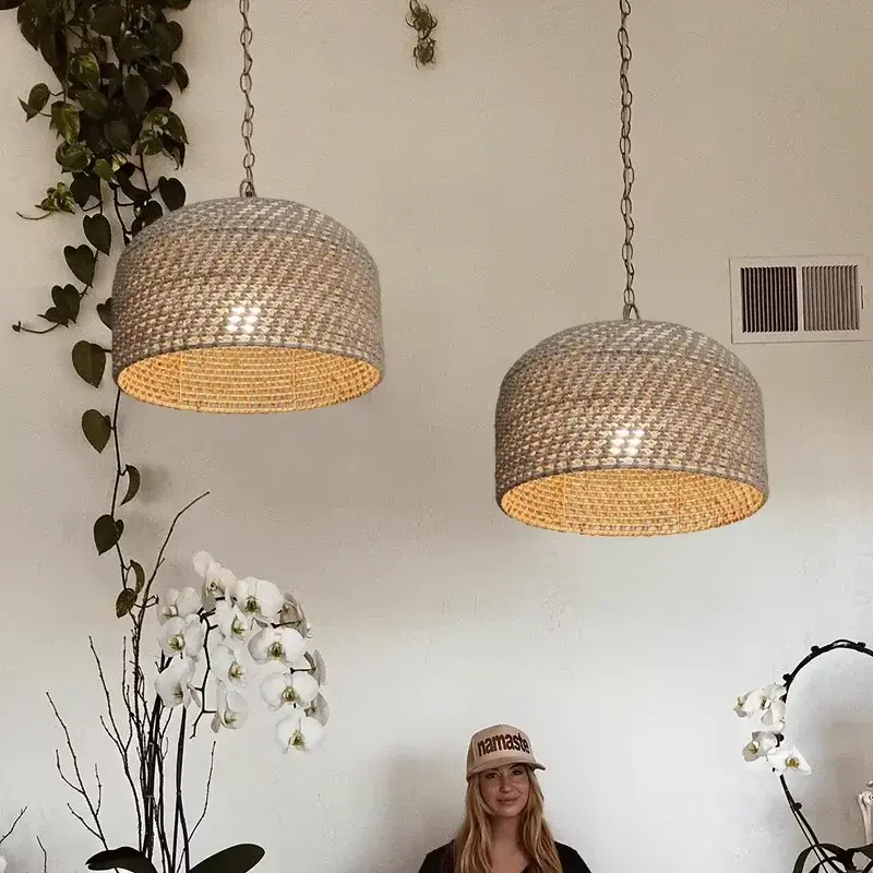 Japan Handmade Rope Rattan Chandelier Wabi Sabi Retro Pendant Lights Living Room Bedroom LED Lights for Home Decor Lustre