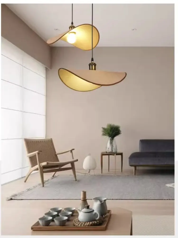 Japan Vintage LED Chandelier Living Room Bedroom Retro Fabric Pendant Lights Cloth Hanging Lamp for Room Decor Mood Light