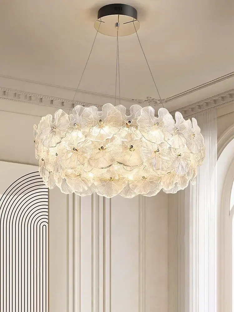Art Deco Glass Flowers Pendant Lights LED Room Decor Hanging Lamps for Dining Kitchen Table Luxury Chandeliers Lustre
