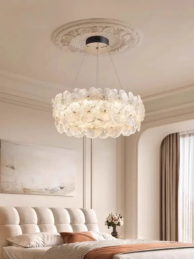 Art Deco Glass Flowers Pendant Lights LED Room Decor Hanging Lamps for Dining Kitchen Table Luxury Chandeliers Lustre