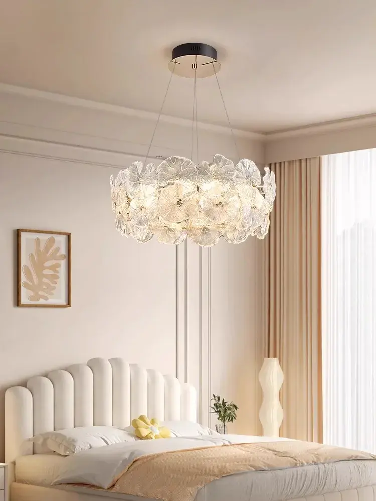 Art Deco Glass Flowers Pendant Lights LED Room Decor Hanging Lamps for Dining Kitchen Table Luxury Chandeliers Lustre
