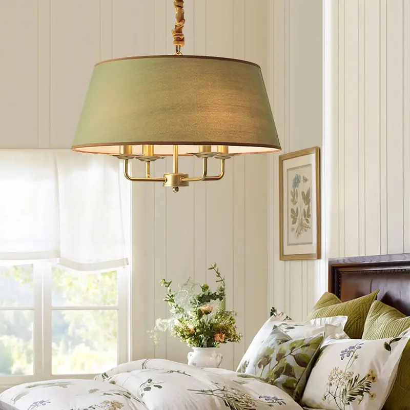 American Restaurant Hotel Chandelier Retro Metal Living Room Bedroom LED Lights Vintage Fabric Pendant Lights for Home Decor