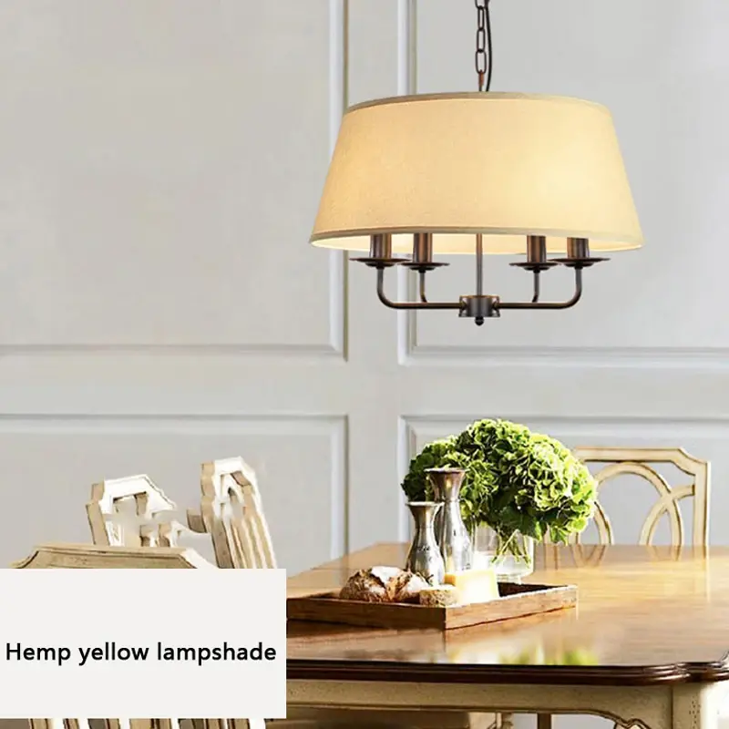 American Restaurant Hotel Chandelier Retro Metal Living Room Bedroom LED Lights Vintage Fabric Pendant Lights for Home Decor
