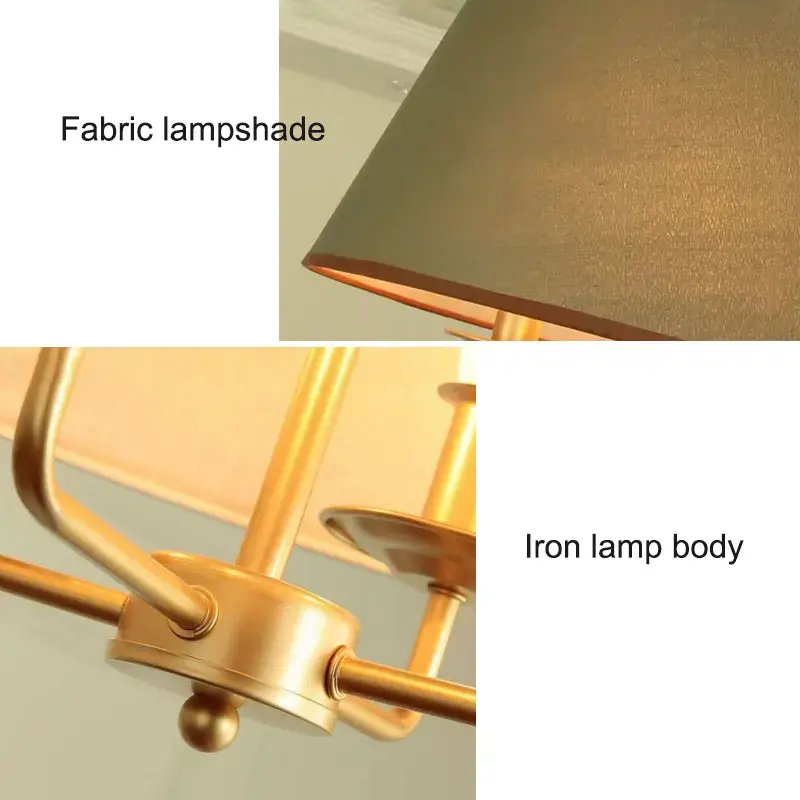 American Restaurant Hotel Chandelier Retro Metal Living Room Bedroom LED Lights Vintage Fabric Pendant Lights for Home Decor
