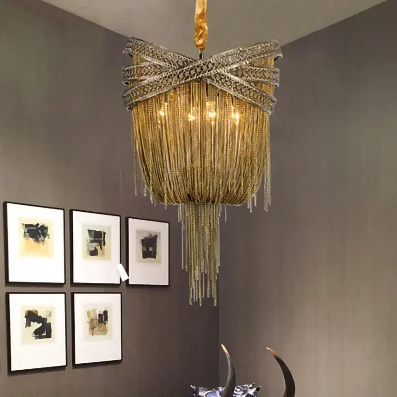 Industrial Tassels Pendant Lights Vintage Chain Hall Chandeliers Living Room Shop Restaurant Hanging Lamps LED Room Decor Lustre