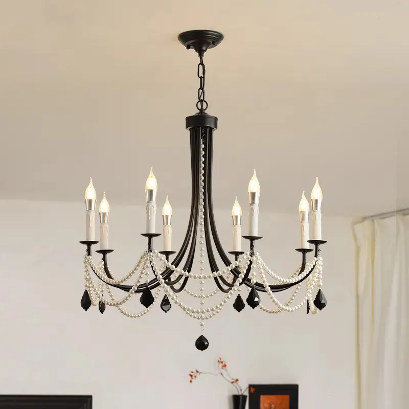 French Crystal Pendant Light Vintage Iron Art Decor Chandelier Living Room Restaurant Hotel Hanging Lamp for Room Decor Lustre