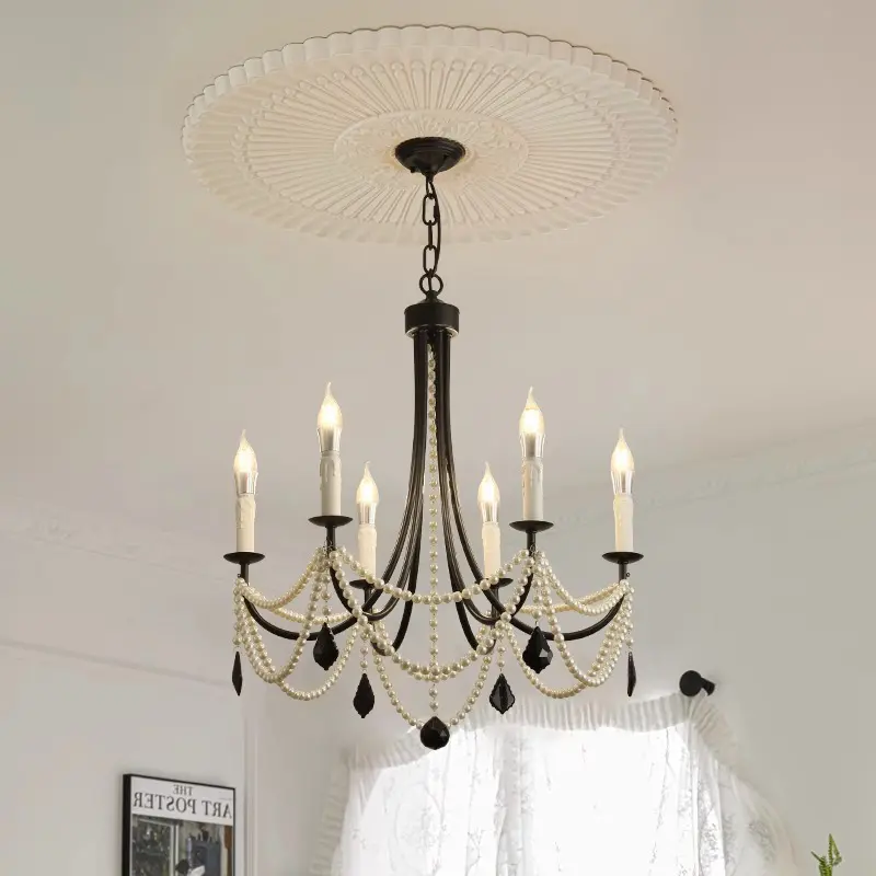 French Crystal Pendant Light Vintage Iron Art Decor Chandelier Living Room Restaurant Hotel Hanging Lamp for Room Decor Lustre