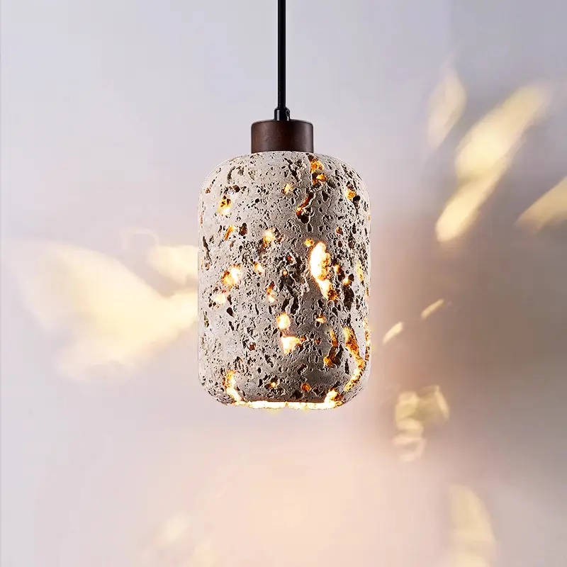 Vintage Stone Pendant Light Retro Creative Wood Chandelier Restaurant Hotel Shop Mood Light Bedside Hanging Lamp for Room Decor