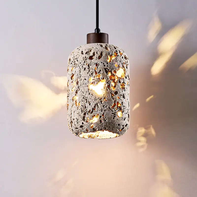 Vintage Stone Pendant Light Retro Creative Wood Chandelier Restaurant Hotel Shop Mood Light Bedside Hanging Lamp for Room Decor