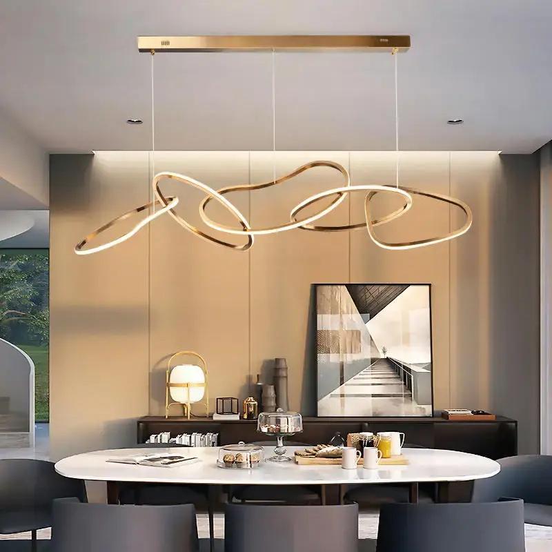 Kitchen Island Dining Table Led Ceiling Chandelier Modern Ceiling Lamp Stainless steel Bar Pendant Light Home Decorations Lustre