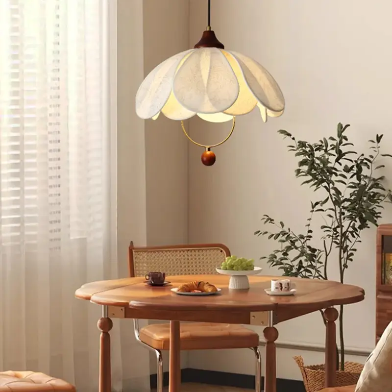 Restaurant Hotel Vintage Cloth Pendant Light Dining Kitchen Room Retro Fabric Chandelier Living Room Japan Wood Mood Light