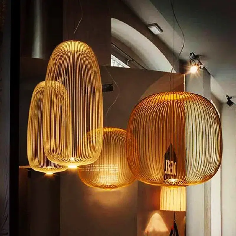 Restaurant Shop Hotel Lobby Chandelier Modern Cage Ceiling Pendant Lamp Living Room Atrium Space Staircase Ceiling Hanging Lamp