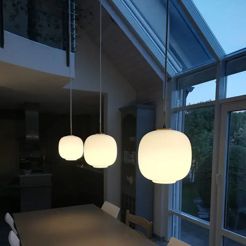 Minimalist White Glass Pendant Lights Modern Dining Kitchen Table Hanging Lamps Restaurant Coffee Table Chandeliers Lustre