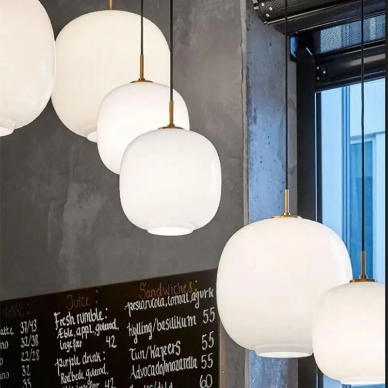 Minimalist White Glass Pendant Lights Modern Dining Kitchen Table Hanging Lamps Restaurant Coffee Table Chandeliers Lustre