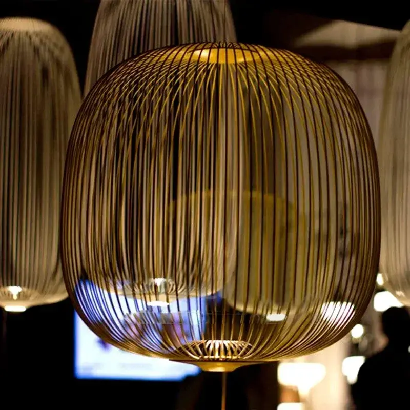 Restaurant Shop Hotel Lobby Chandelier Modern Cage Ceiling Pendant Lamp Living Room Atrium Space Staircase Ceiling Hanging Lamp