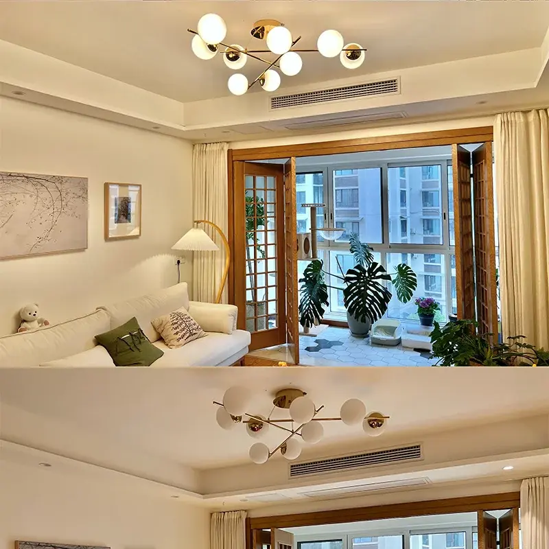 Modern Living Room Chandelier French Glass Ball Hanging Lamp Vintage LED Ceiling Pendant Light for Home Room Decor Lustre