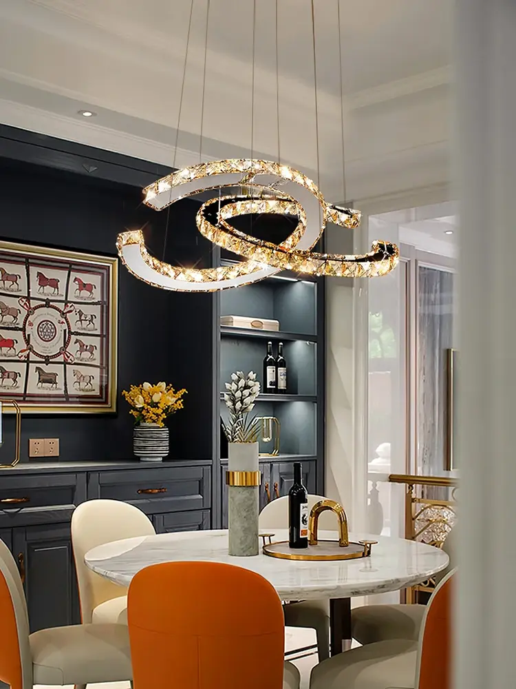 Modern Crystal Pendant Lights Creative Letter CC Chandelier for Living Room Restaurant Room Decor Fixture Hanging Lmaps