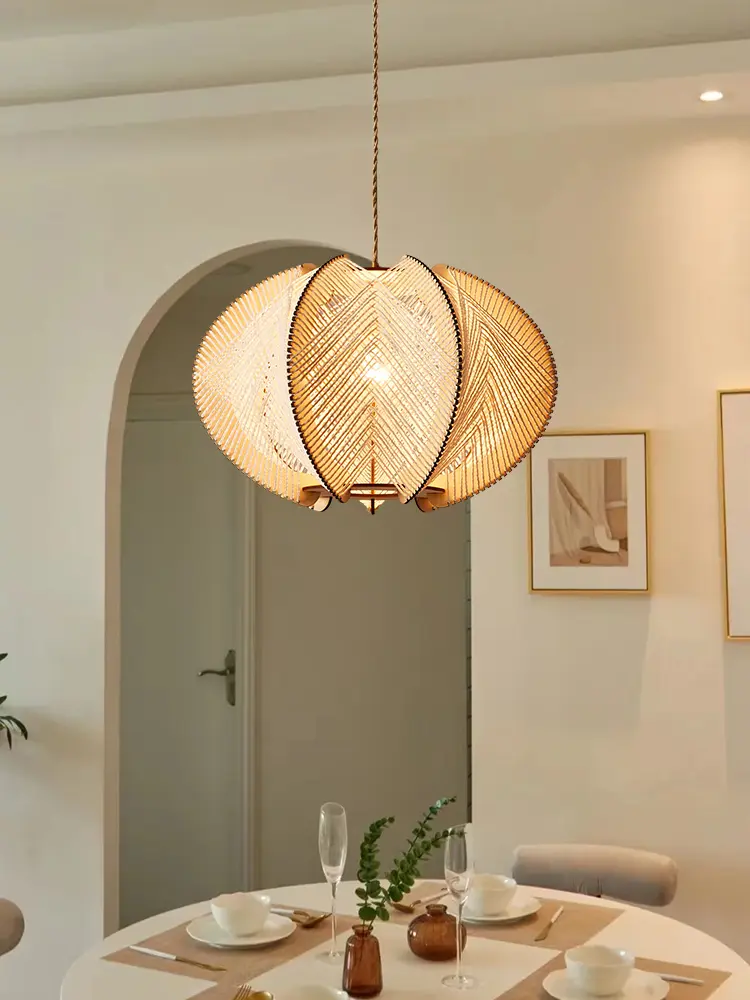 Wabi Sabi Pendant Lights Hemp Rope Wood Chandelier Living Room Bedroom Hanging Lamps for Ceiling Room Decor Lustre