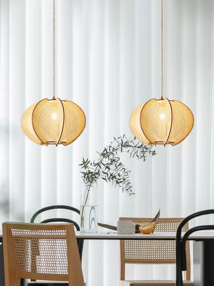Wabi Sabi Pendant Lights Hemp Rope Wood Chandelier Living Room Bedroom Hanging Lamps for Ceiling Room Decor Lustre