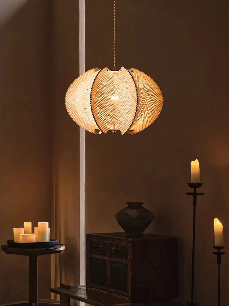 Wabi Sabi Pendant Lights Hemp Rope Wood Chandelier Living Room Bedroom Hanging Lamps for Ceiling Room Decor Lustre