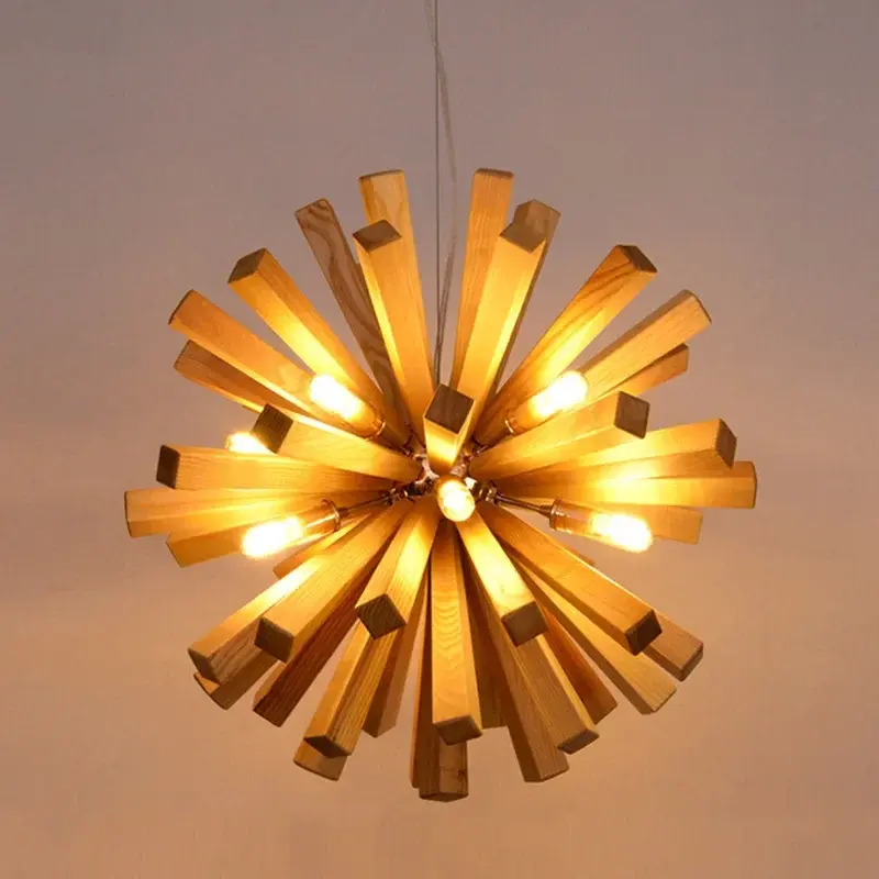 Dandelion Pendant Light Japan Wood Wabi Sabi Chandelier Living Room Restaurant Loft Ceiling Light for Home and Decoration Lustre