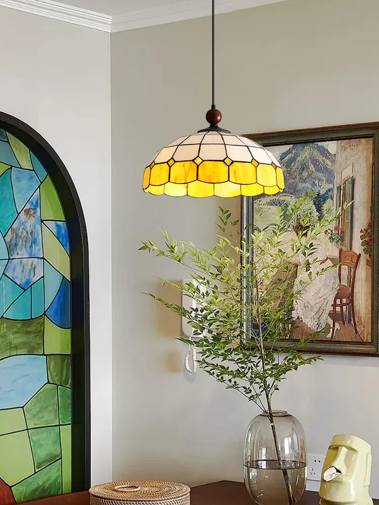 American Vintage Glass Pendant Light Retro Restaurant Hotel Shop Decor Chandelier Living Room Color Glass Hanging Lamp