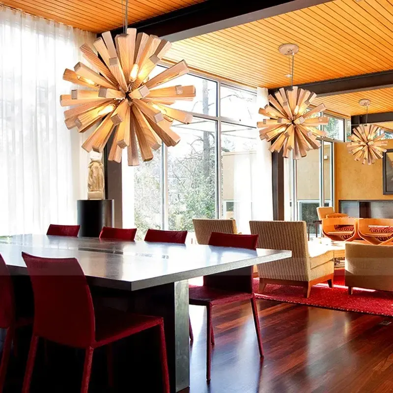Dandelion Pendant Light Japan Wood Wabi Sabi Chandelier Living Room Restaurant Loft Ceiling Light for Home and Decoration Lustre