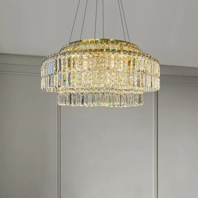 Classic Luxury Crystal Chandelier Hotel Lobby Bar Counter Pendant Light Luxurious House Villa Hanging Lamp for Home Living Room