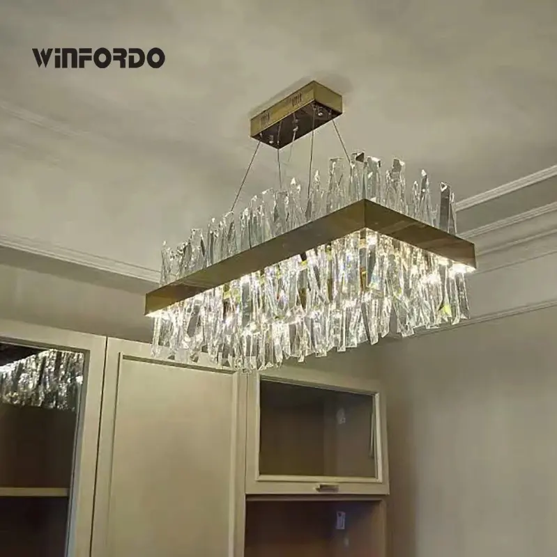 Living Room Stainless Atrium Space Pendant Lights Modern LED Crystal Chandelier Gold Chrome Ring Art Hanging Lamp for Home Decor