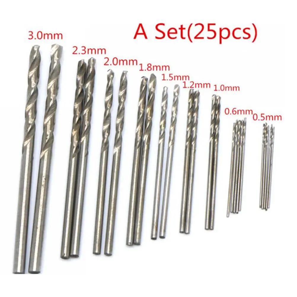 25pcs/set Micro Drill Bits Set 0.5mm~3mm For PCB Crafts& Jewelry Steel Twist Drill Bit Sets For Rotary Tools Wood Drilling