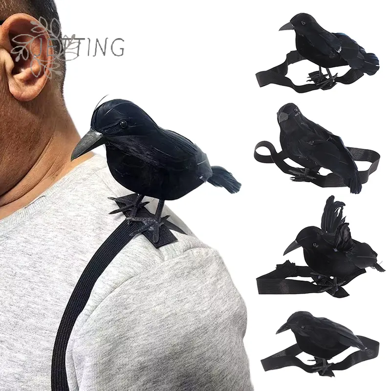 Halloween Simulation Black Crow With Shoulder Elastic Band Crow Ornaments Cosplay Costume Props Holiday Party Decoration