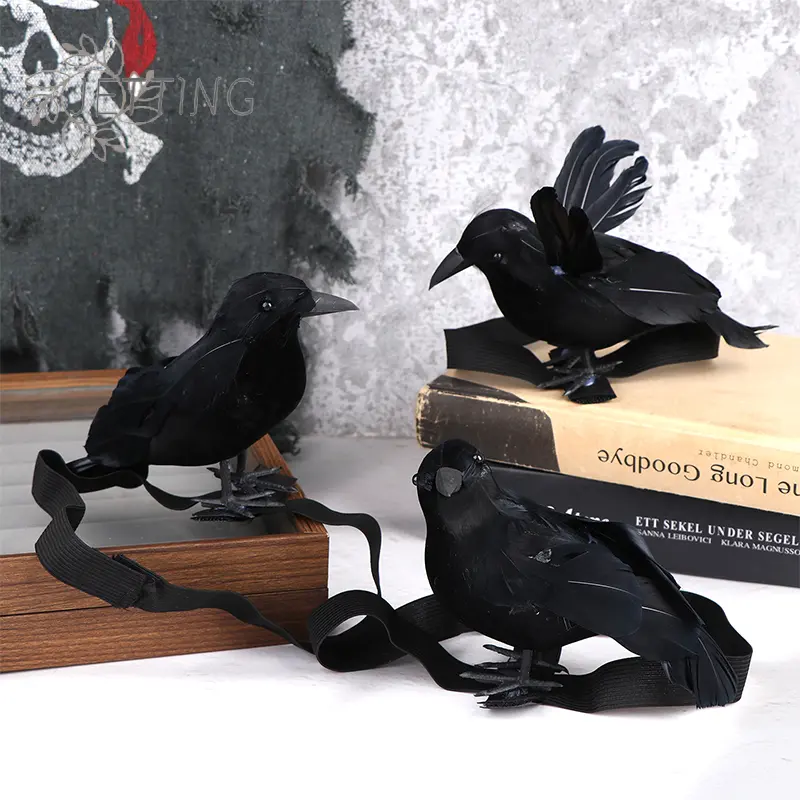Halloween Simulation Black Crow With Shoulder Elastic Band Crow Ornaments Cosplay Costume Props Holiday Party Decoration