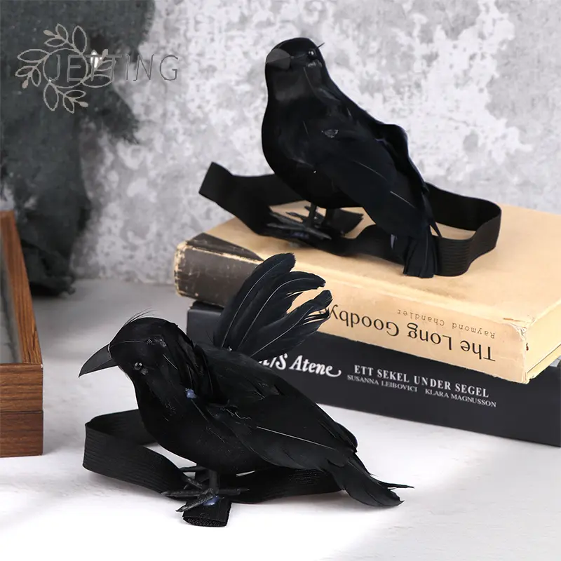 Halloween Simulation Black Crow With Shoulder Elastic Band Crow Ornaments Cosplay Costume Props Holiday Party Decoration