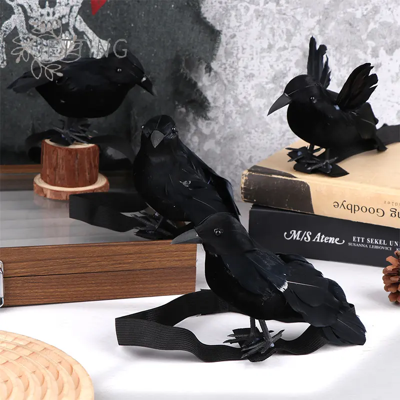 Halloween Simulation Black Crow With Shoulder Elastic Band Crow Ornaments Cosplay Costume Props Holiday Party Decoration