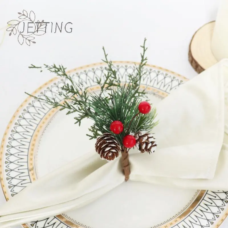 Christmas Cedar Jute Lace Napkin Rings Set Handmade Craft Tableware For Holiday Party Dinner New Year Decorations