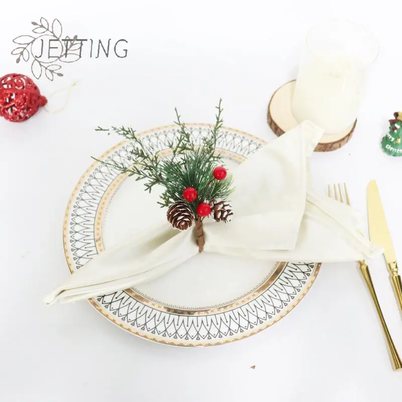 Christmas Cedar Jute Lace Napkin Rings Set Handmade Craft Tableware For Holiday Party Dinner New Year Decorations