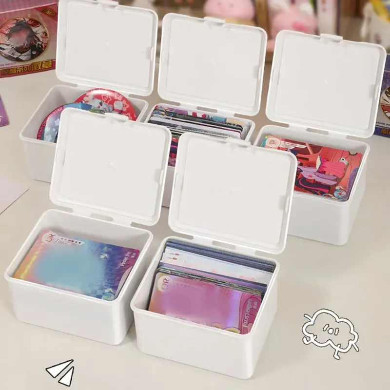 White Storage Box Stackable Sundries Storage Organizer With Cover Dustproof Stationery Storage Case Home Organization Holder