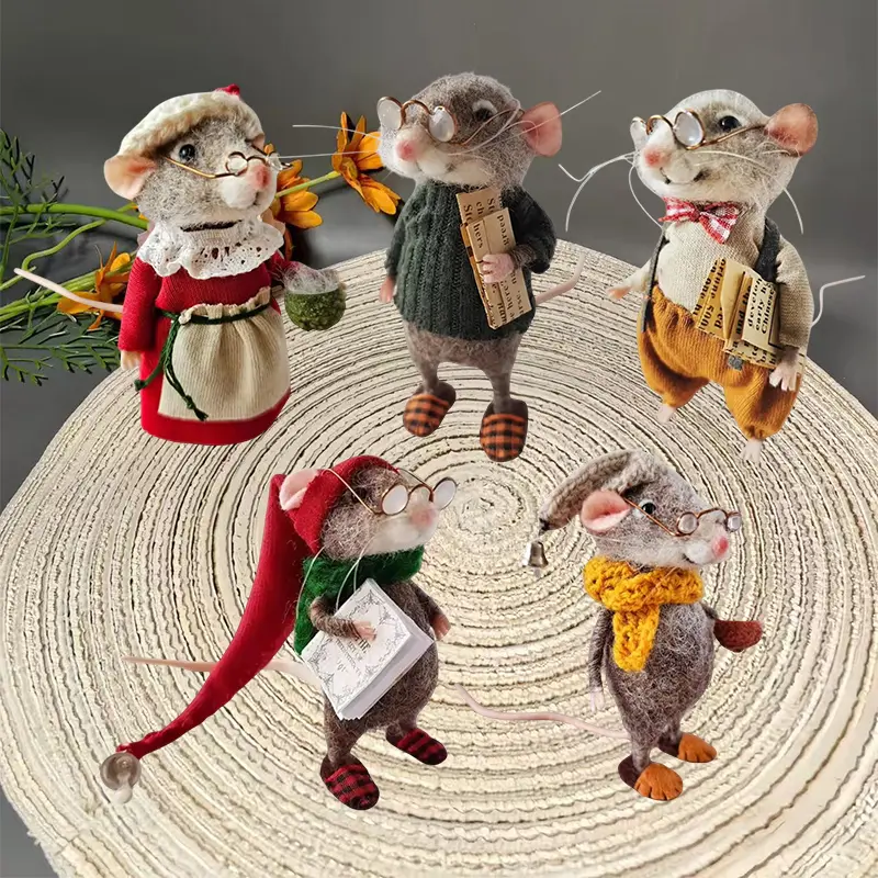 Cute Needle Felted Mouse Kit Handmade Needle Felt Mice Winter Christmas Needle Felted Mouses Christmas Wool Felt