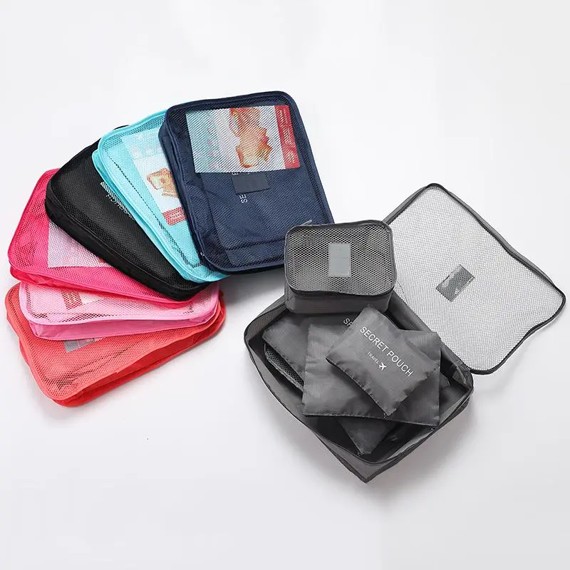 6Pcs Travel Clothes Storage Bags Set - Portable Luggage Organizer Suitcase Packing Cubes With Shoe Pouch