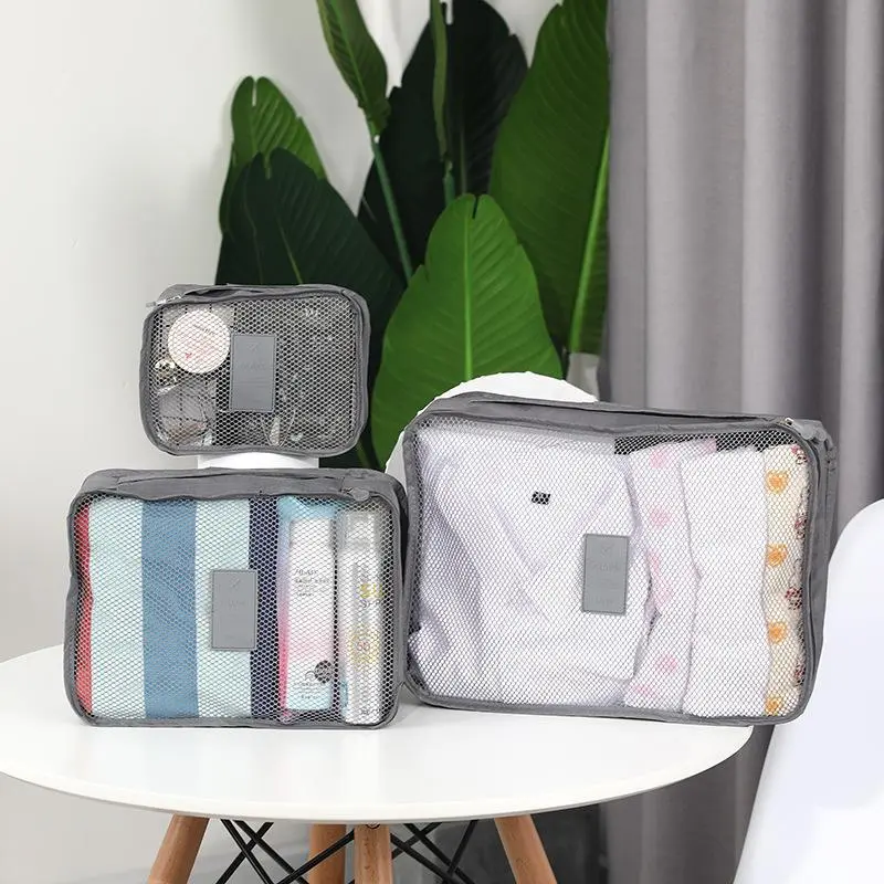 6Pcs Travel Clothes Storage Bags Set - Portable Luggage Organizer Suitcase Packing Cubes With Shoe Pouch