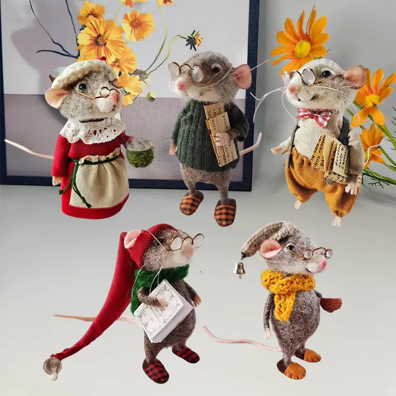 Cute Needle Felted Mouse Kit Handmade Needle Felt Mice Winter Christmas Needle Felted Mouses Christmas Wool Felt