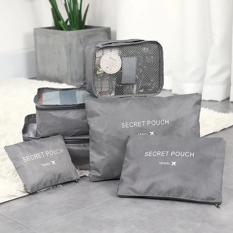 6Pcs Travel Clothes Storage Bags Set - Portable Luggage Organizer Suitcase Packing Cubes With Shoe Pouch
